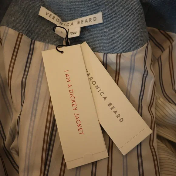 Veronica Beard Miller Dickey Blazer Denim Silver Crest Buttons Jacket Size 6 New - Picture 10 of 11